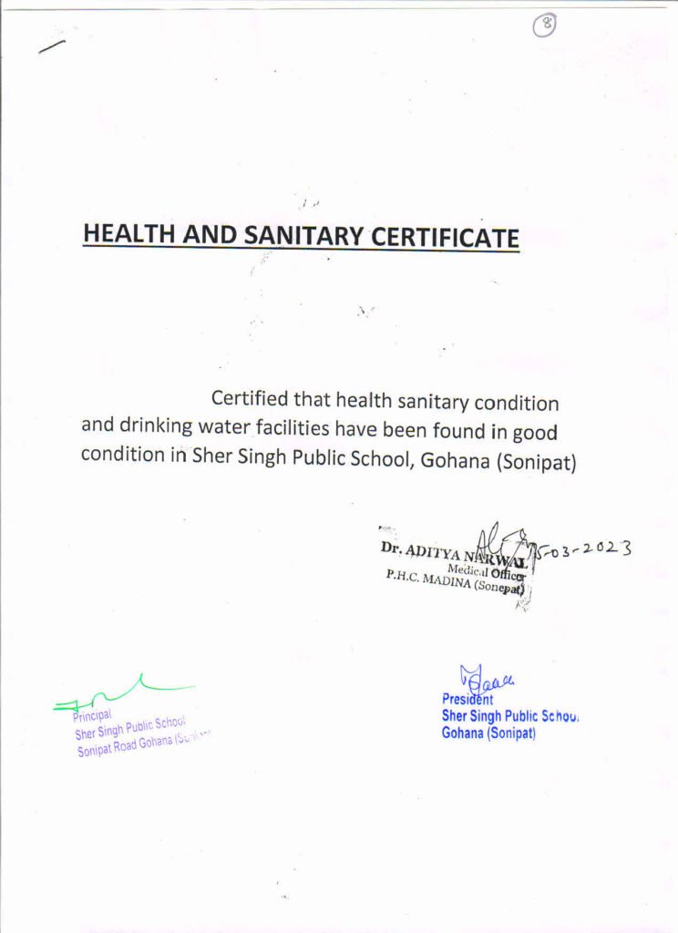 Health and Sanitary Certificate